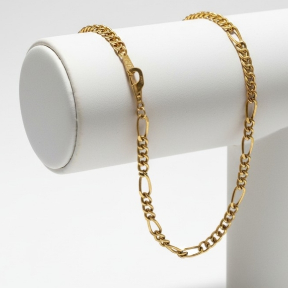 14KGP Stamp Yellow Gold Plated Classic Figaro Style 7.5" Chain Bracelet Vintage - Picture 11 of 16